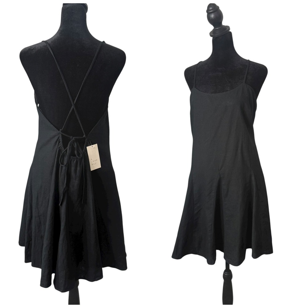 Coquette Balletcore Strappy Backless Skater Mini Dress Womens M Black NEW